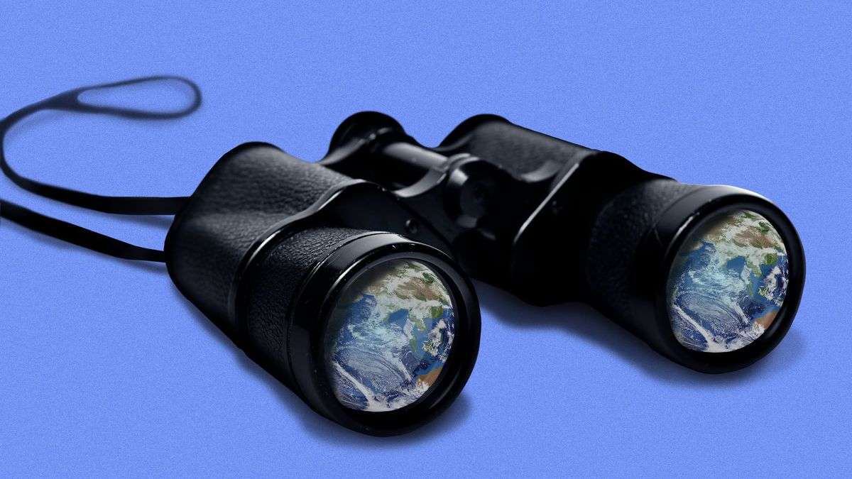 Binoculars with the world in their lens
