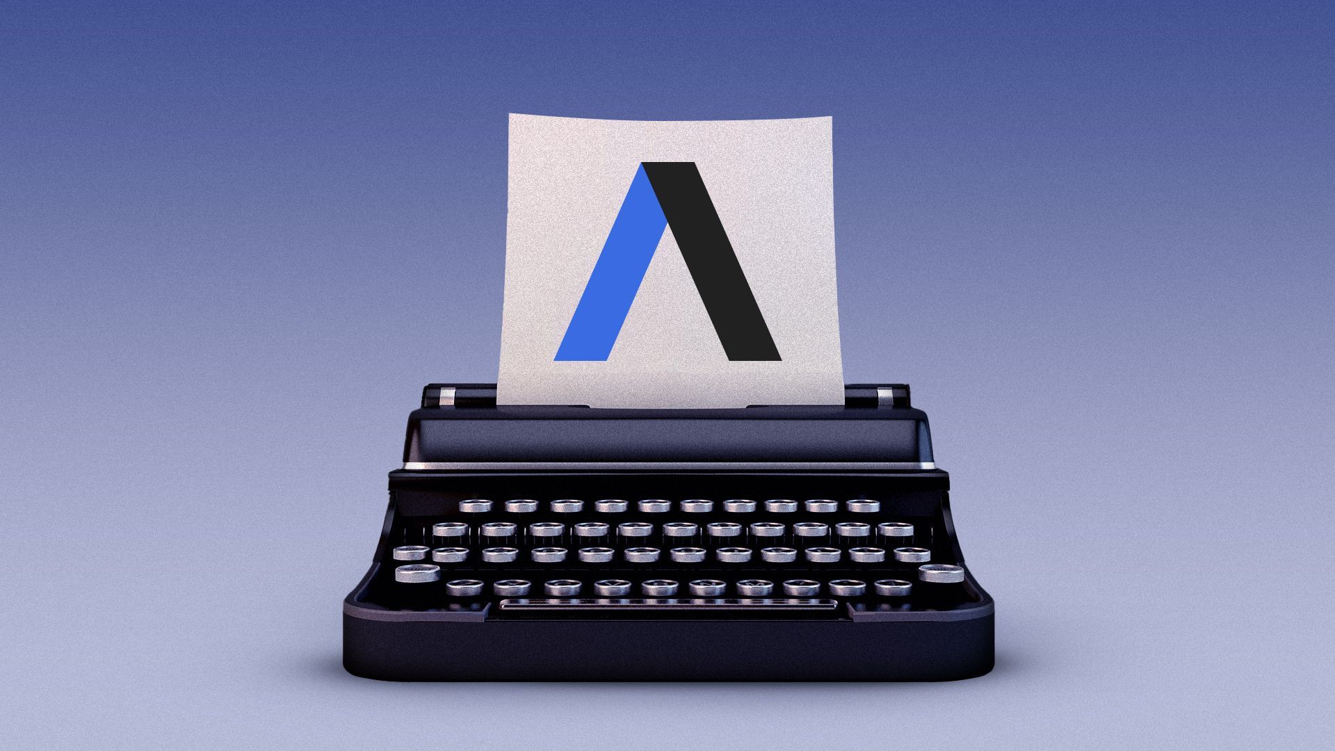 A typewriter with the Axios logo on its paper