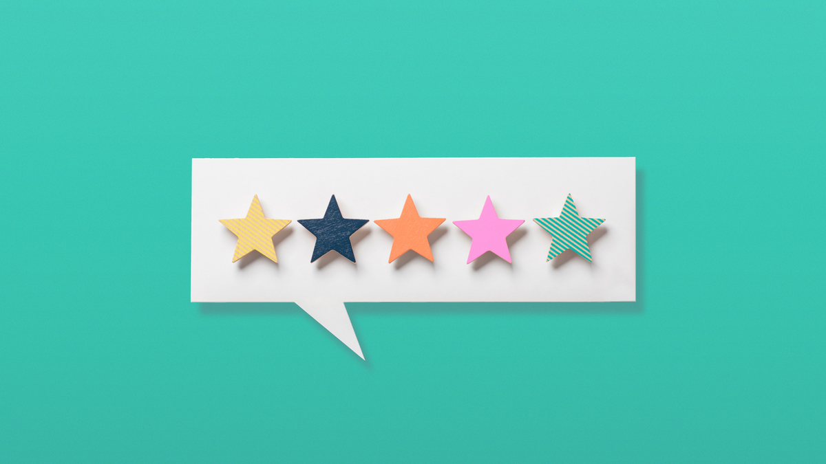 Five stars in a quote bubble