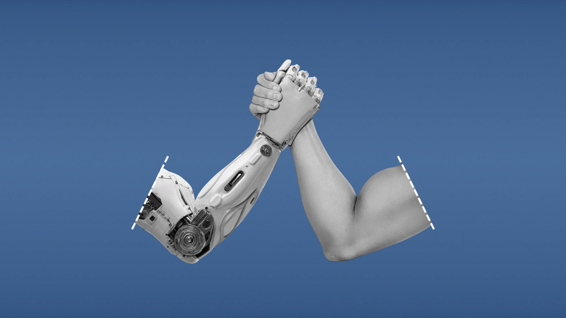 robot arm holding hands with a human arm