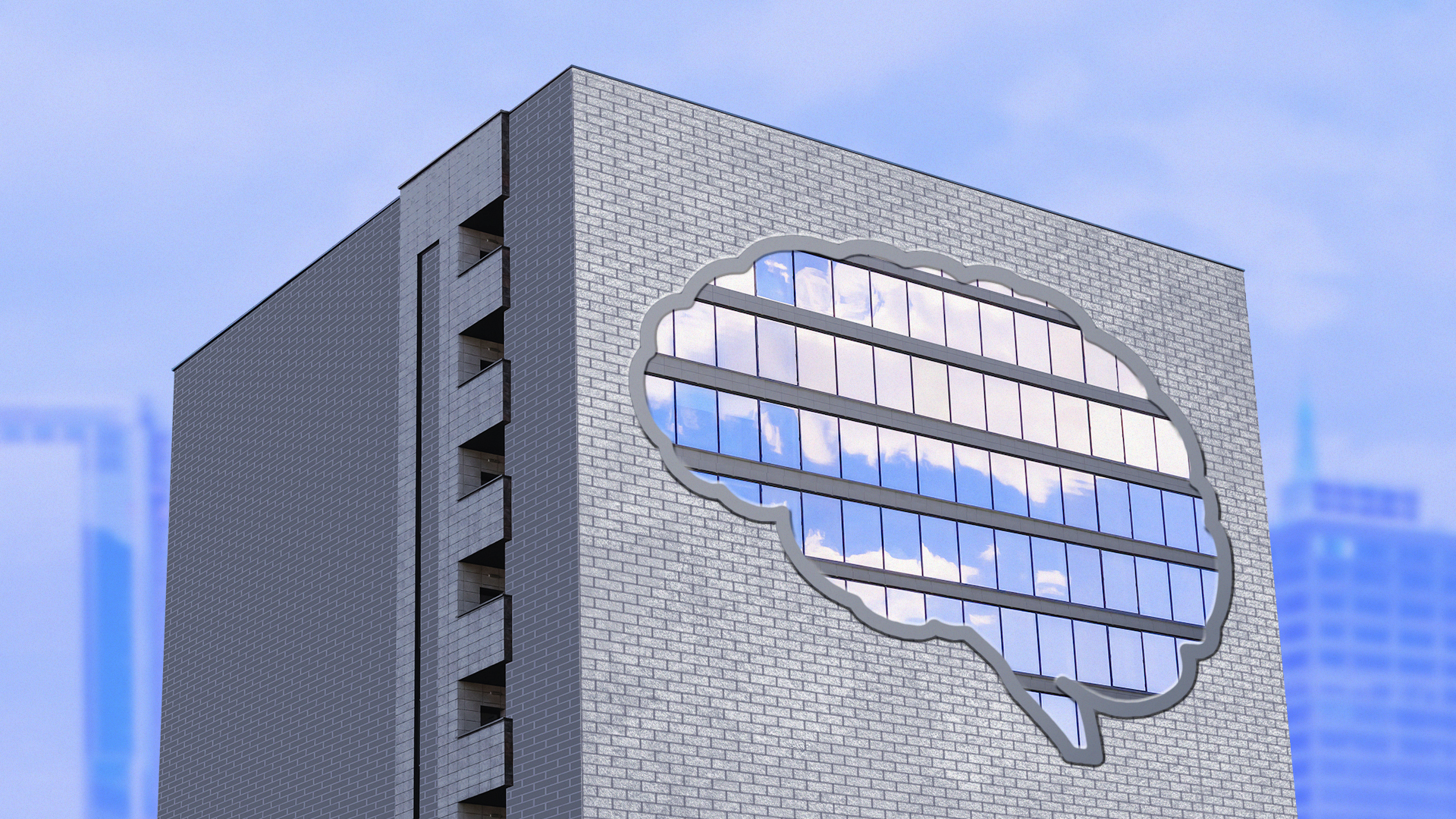 A skyscraper with windows the shape of a brain