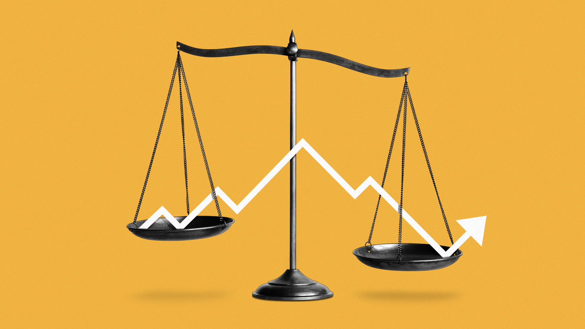 Illustration of scales holding a line graph.