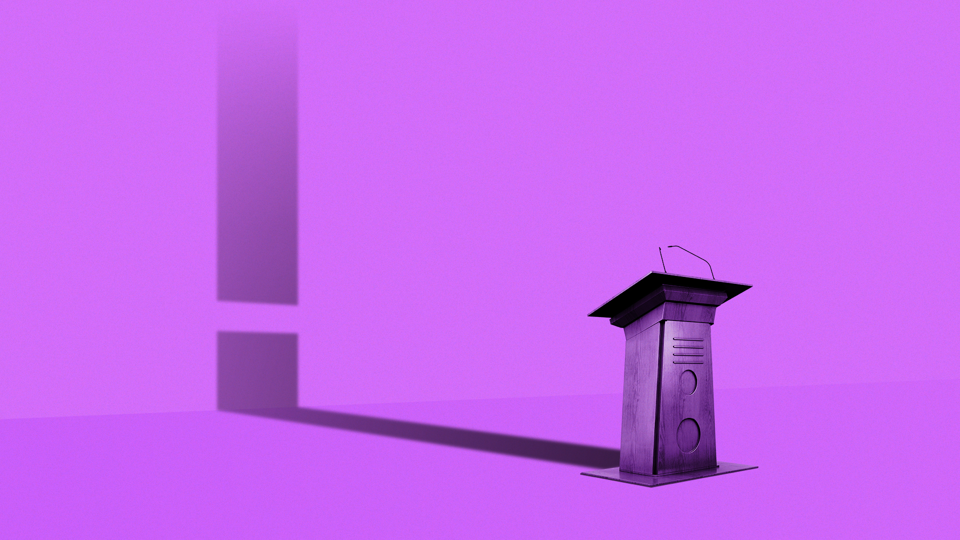 podium with a shadow the shape of an exclamation point