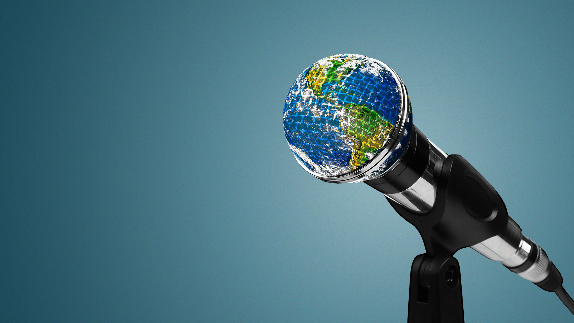 a globe on a microphone 