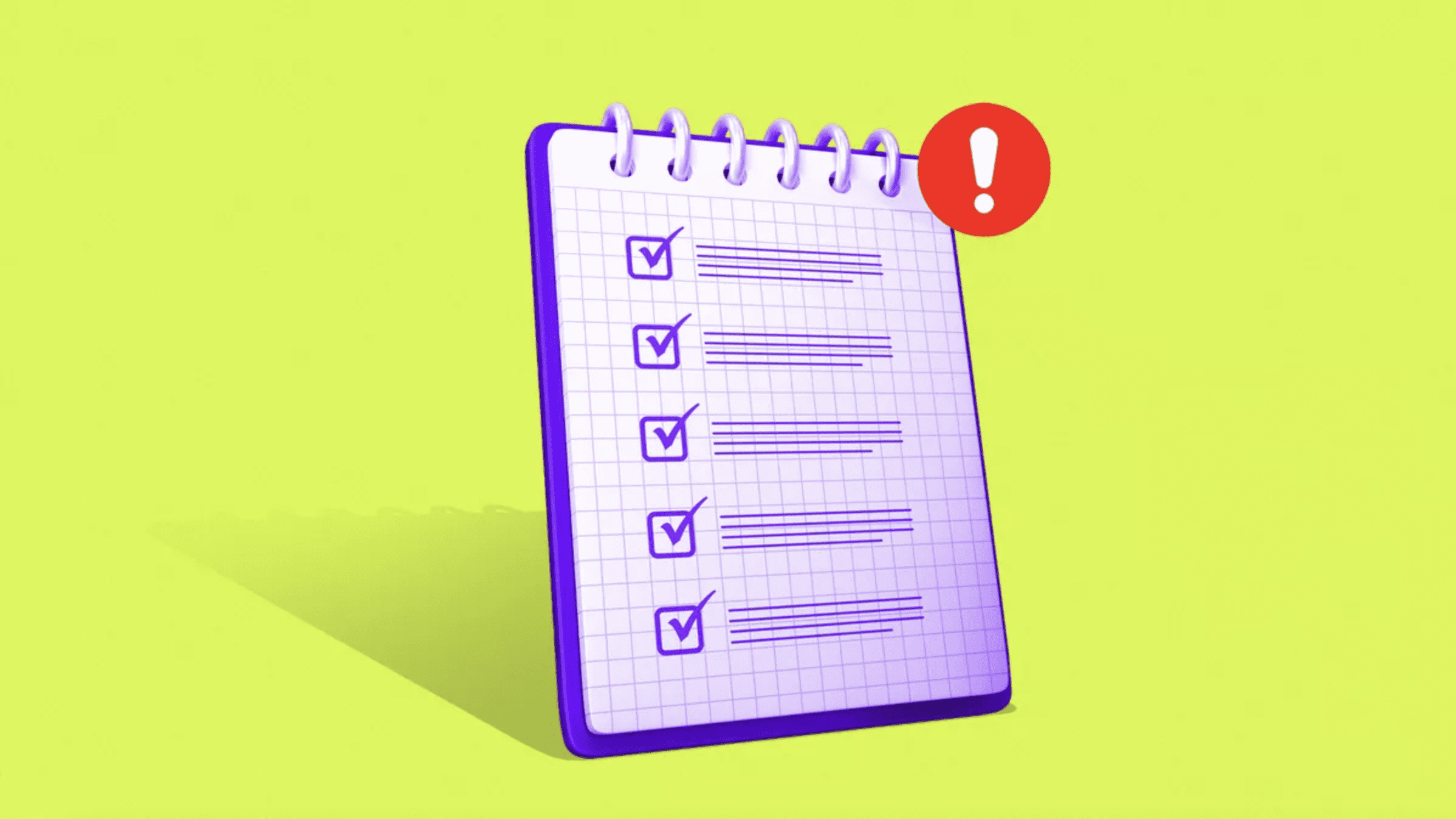a notebook checklist with an exclamation app alert on the top right corner