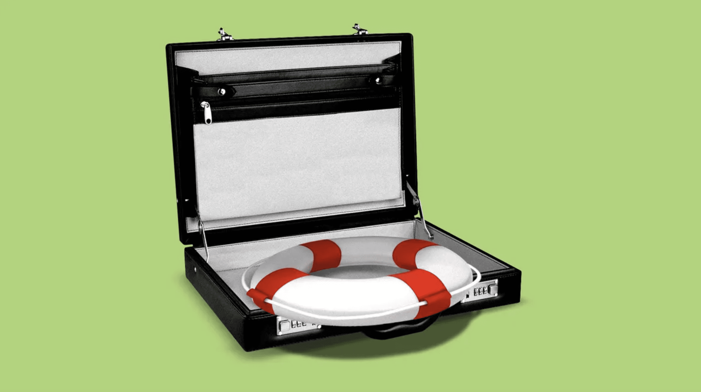 A lifebuoy in an open briefcase
