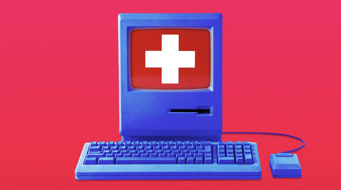 Healthcare cross on a computer screen