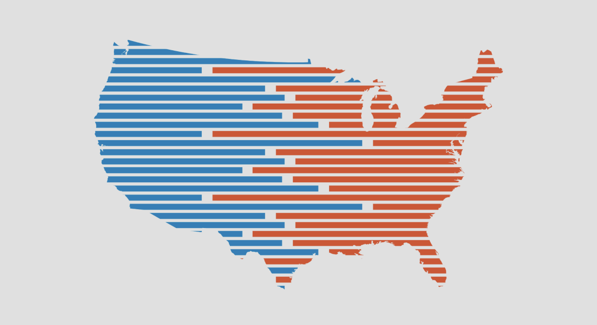 United States map divided into red and blue
