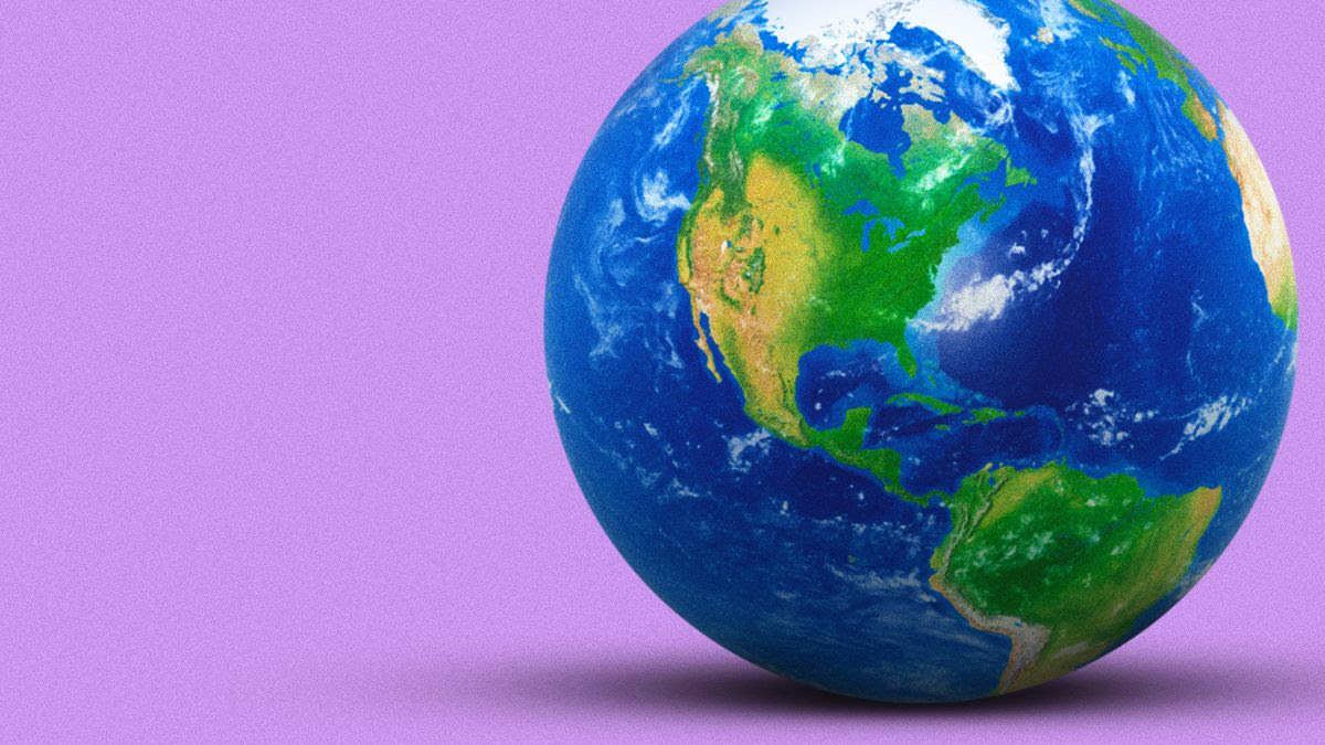 globe with purple background